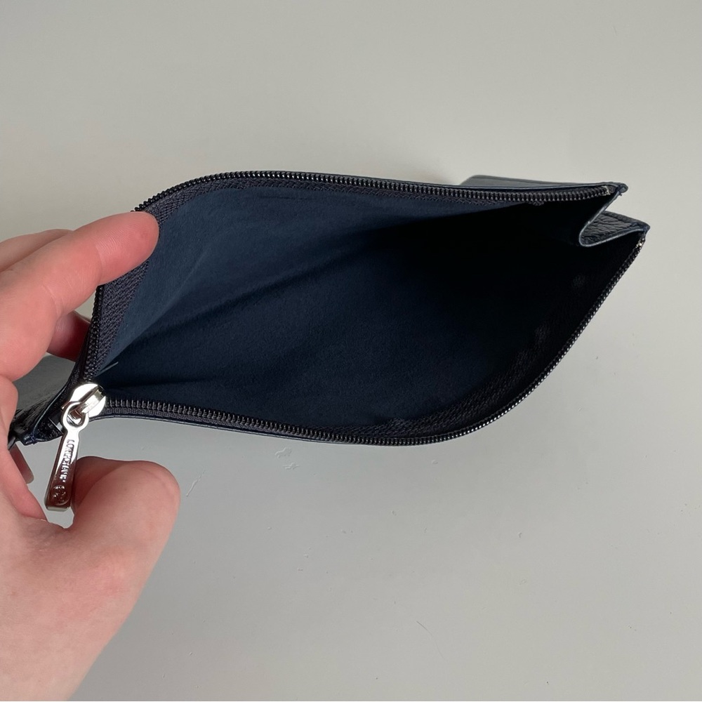 Longchamp Le Foulonné Navy Blue Pebbled Leather Clutch Purse Pouch Zippered - Picture 5 of 10